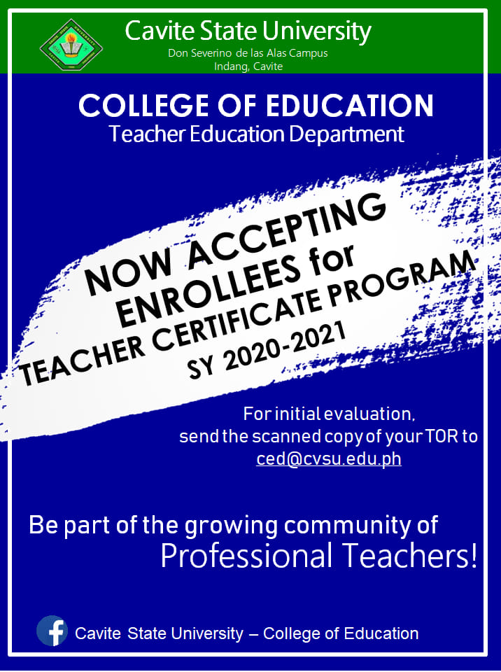 Enrollment for Teacher Certificate Program Cavite State University