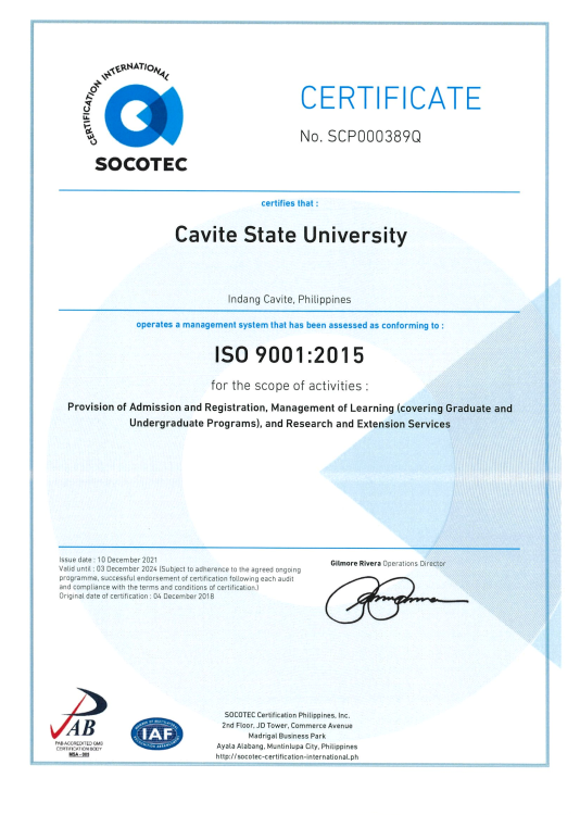 CvSU gets ISO 9001:2015 recertification Cavite State University