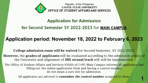 Second Semester SY 2022-2023 Application For Admission – Cavite State ...