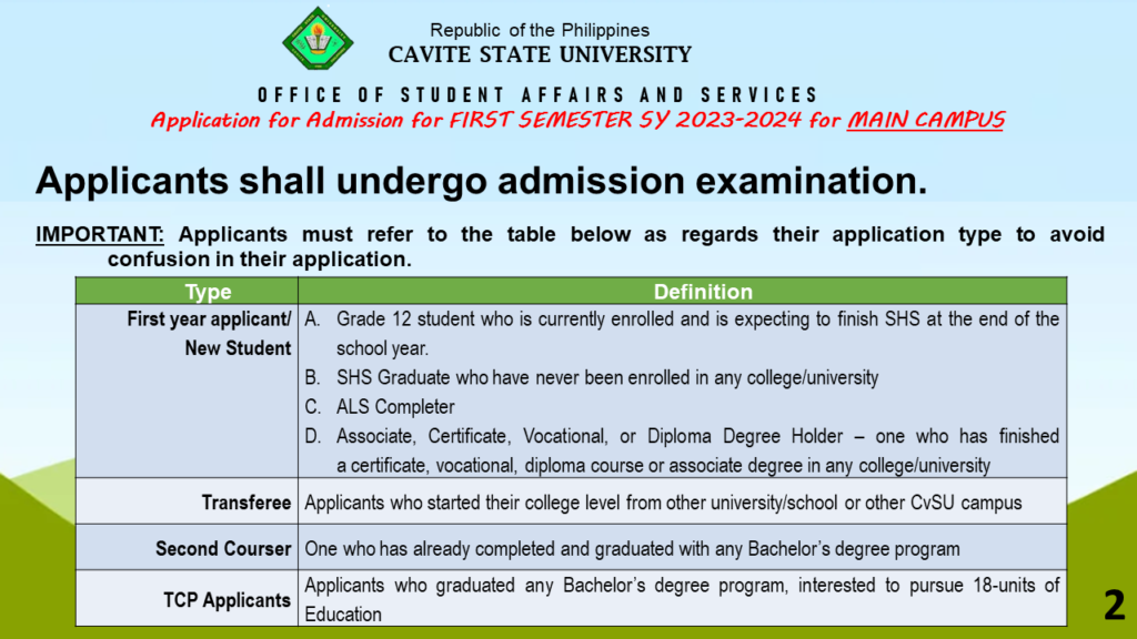 First Semester SY 2023-2024 Application for Admission – Cavite State