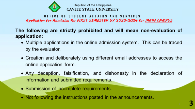 First Semester SY 2023-2024 Application for Admission – Cavite State