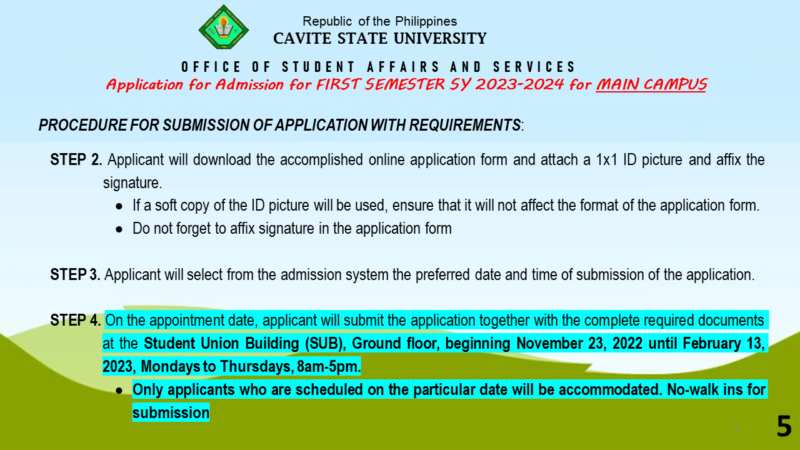 First Semester SY 2023-2024 Application for Admission – Cavite State