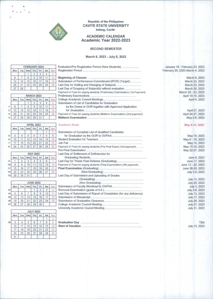 University Calendar – Cavite State University