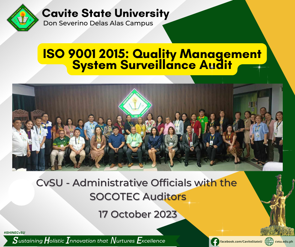 Cavite State U maintains ISO 9001:2015 certification – Cavite State ...