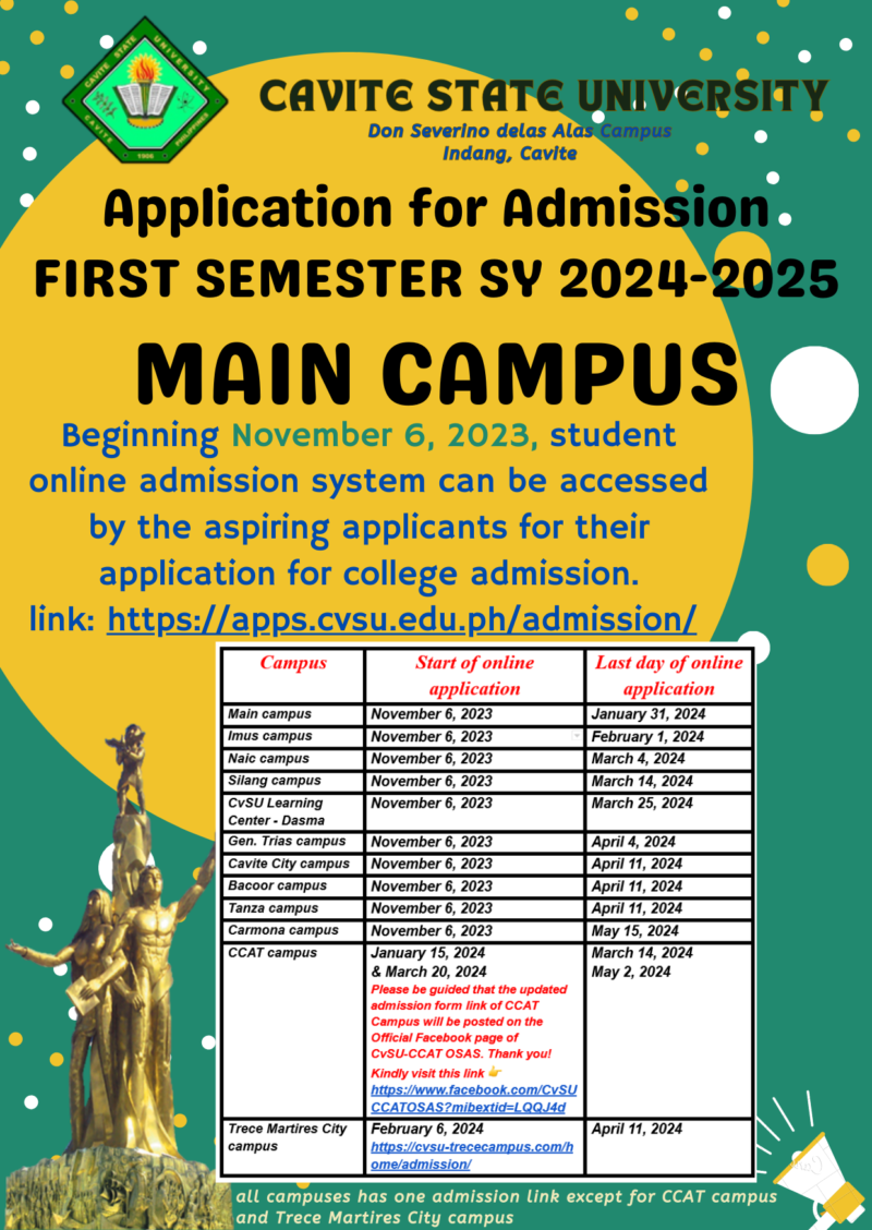 First Semester SY 20242025 Application for Admission Cavite State