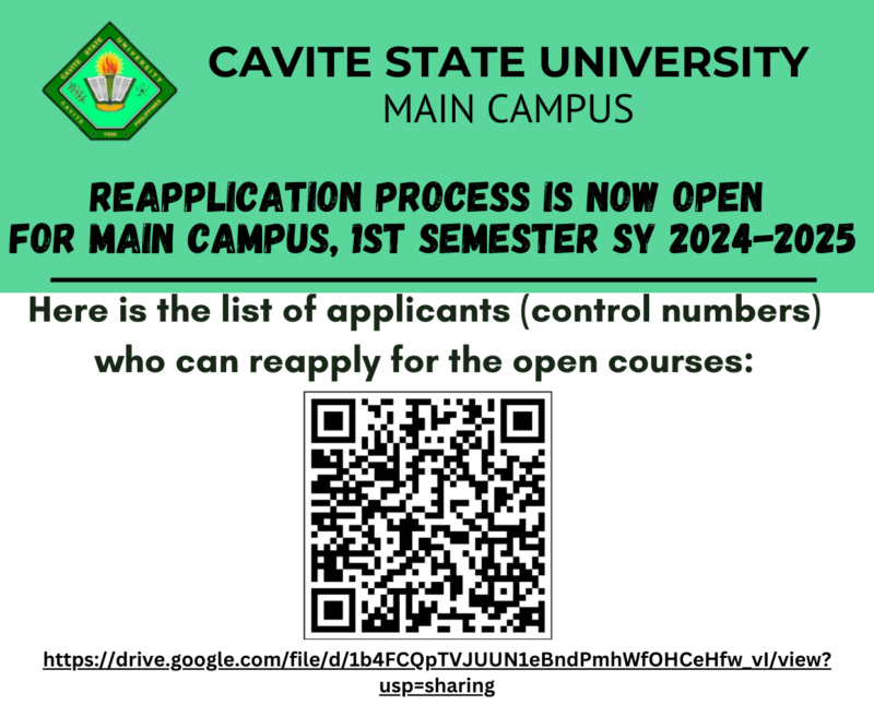 𝗥𝗘𝗔𝗣𝗣𝗟𝗜𝗖𝗔𝗧𝗜𝗢𝗡 in the CvSU Main Campus for the 1st Semester of School