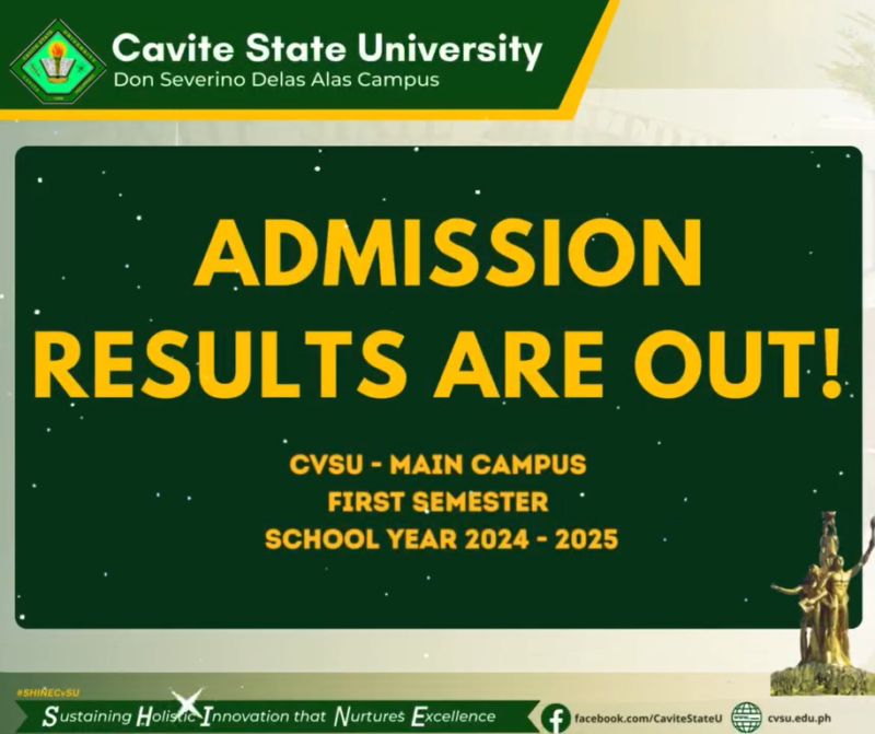 Admission Result for SY 2024-2025 – Cavite State University